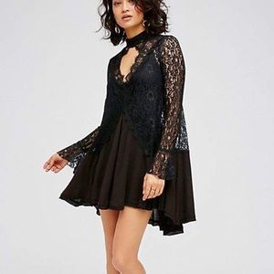 Free People Secret Origins Lace Tunic, Black, M